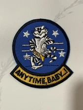 USN U.S. Navy F-14 Tomcat "Anytime, Baby!" Fighter Jet 3”x4.5” Military Patch