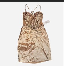 Faeriesty champagne beige beaded sequins bodycon dress with corset top Small New