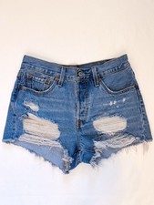 Levi's 501 Distressed Denim Shorts Women's 28 High Rise Button Fly