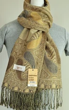 NEW Pashmina Scarf Wrap Shawl Fashion Paisley Gold Brown Cashmere Silk