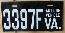 VIRGINIA ANTIQUE VEHICLE  license plate  3397F