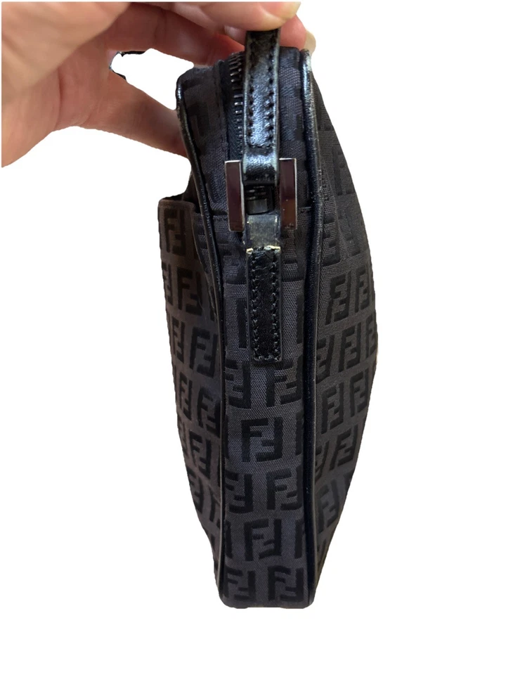 Fendi black canvas FF logo Zucchino pattern crossbody bag. - Image 2 of 4