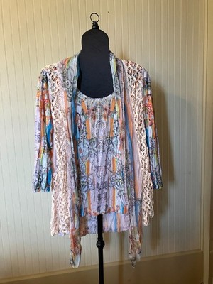 ALBERTO MAKALI ~Multi~Faux Lace 2 PC~Beaded/Embroidered~Crinkle~Fairycore~Top~XL