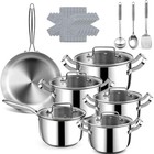21 PCS Stainless Steel Cookware Set - Induction Cookware Includes 6 Pots & Pans,