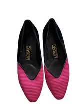 Vintage Mosaic Shoes 7.5 B Low Wedges Heels Pink Black Velvet Pointed Slip On