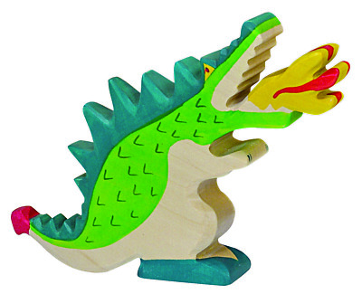 DRACHE grün von Holztiger Holzdrache Fantasie Märchen Ritter Spieldrache Holz