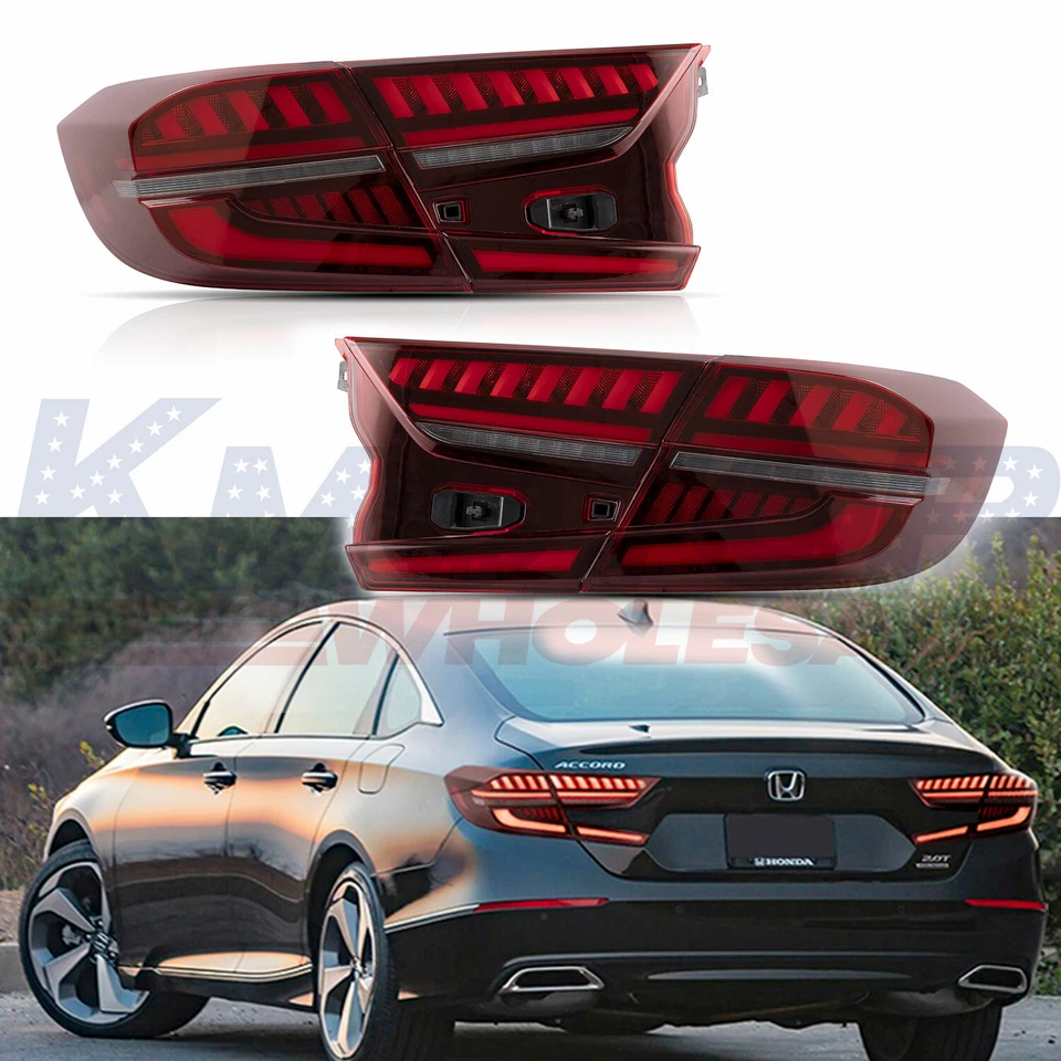 LED Tail Lights Red Lens Assembly Rear Lamp Fit For 2018 2019 2020 Honda Accord - Image 2 of 4