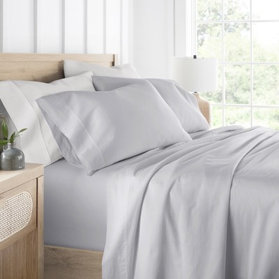 Noble Linens 300 Thread Count 4 Piece Cotton Sheet Set in Light Gray, Full Soft