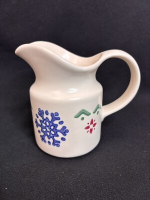 Pfaltzgraff Nordic Christmas Creamer Cream or Syrup Pitcher Snowflakes Reindeer