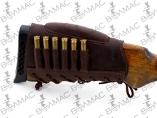 New Leather Rifle Cartridge Holder Ammo Buttstock 6 Pockets.Made in Europe.
