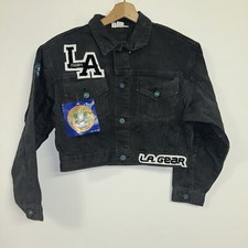 Vintage 1990 s LA Gear Black Cropped Denim Jacket, Deadstock NWT, Size Medium