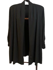 Susan Graver Wms Plus 2X 20/22 Black Cardigan Jacket Open Front Knit Ruched Slv