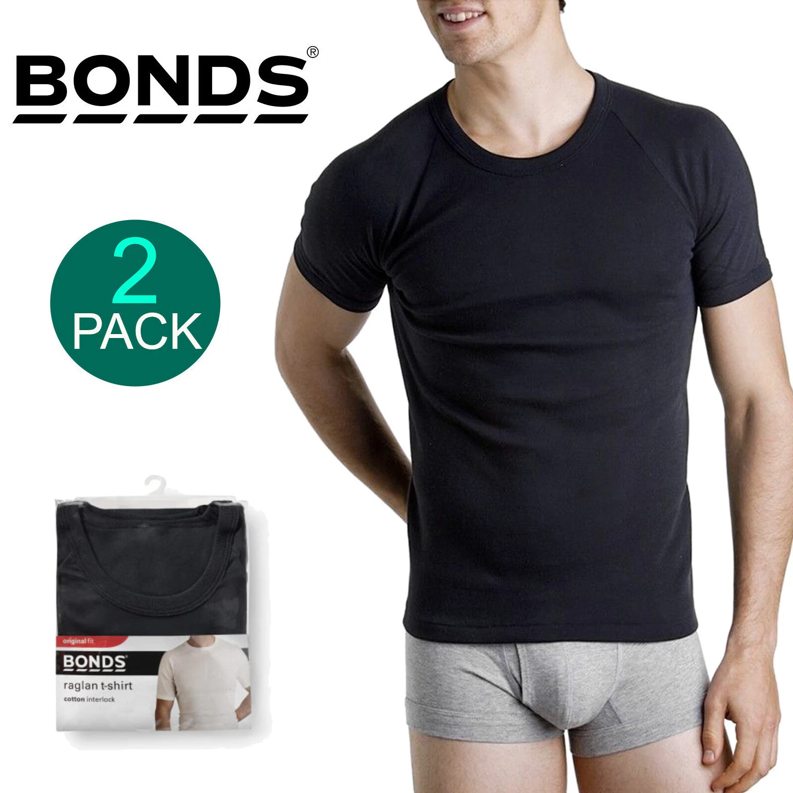 Bonds 2 Pack Crew Round Neck Raglan Blank Plain Basic Mens Black T‑shirt Tee Top
Opens in a new wind