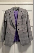 Express Stretch Blazer Sz 1/2 Gray Plaid Wool Blend Jacket