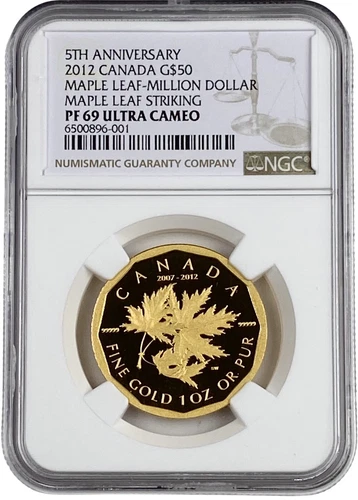 2012 Canada 1 oz Million Dollar Striking Gold Maple Leaf NGC PF 69 UC 750 Minted