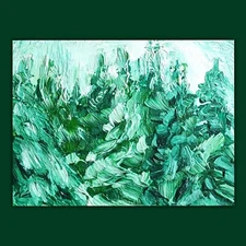 ACEO Original Painting Landscape Green Forest Impressionism Small 2.5x3.35 Inch