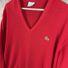 Vintage IZOD Lacoste Mens Sweater Large Red V Neck Long Sleeve Acrylic USA 90s