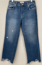 WE THE FREE / FREE PEOPLE Wms 27 Maggie Button Fly Raw Hem Crop Jeans Straight