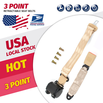 Universal 3 Point Retractable Car Seat Belt Bolt Automatic Safety Strap Buckle