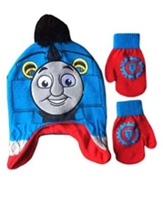 Toddler Boys THOMAS the Tank Engine Friends Trapper Hat & Mittens NEW