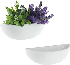 MyGift 12-Inch Ceramic Half-Moon Wall Mounted Flower Planter Vase, Set of 2