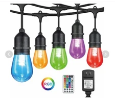 Zone 24' Outdoor String Lights 12 Sockets RGB Color Changing Warm White LED Bulb