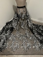 Silver Gold Black Embroidery sequins Stretch Mesh Lace fabric 50 Width 1 Yd