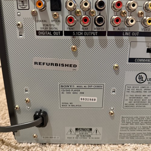 Sony DVP-CX985V Disc Explorer 400 CD/DVD Player Changer Parts/Repair NO Remote - Picture 13 of 14