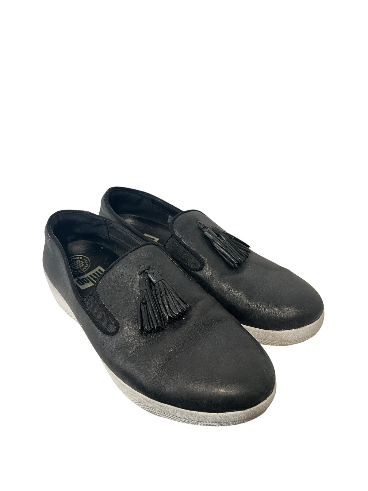FIT FLOP Womens Tassel SUPERSKATE Slip-On Sneakers Loafer Black Leather 8.5