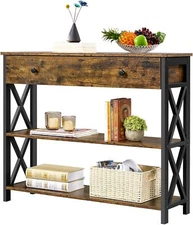 Yaheetech Console Table with Drawer, Entryway Table with 3 Tier Storage Shelves