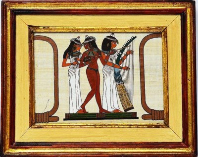 Original Gemälde Handmalerei auf Papyrus musizierende Ägypterinnen 35 x 28 cm