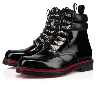 Christian Louboutin Black Leather Lace-Up Buckle Boot Christian Louboutin Black Leather Combat Boots Lace-Up with  main image 4