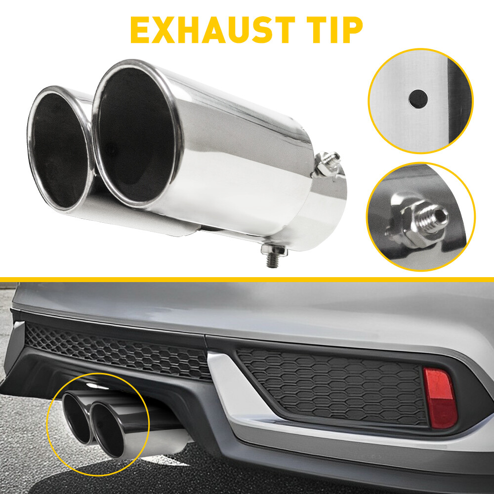 Stainless Steel Dual Pipe Round Exhaust Tip Muffler Accessory for Cars