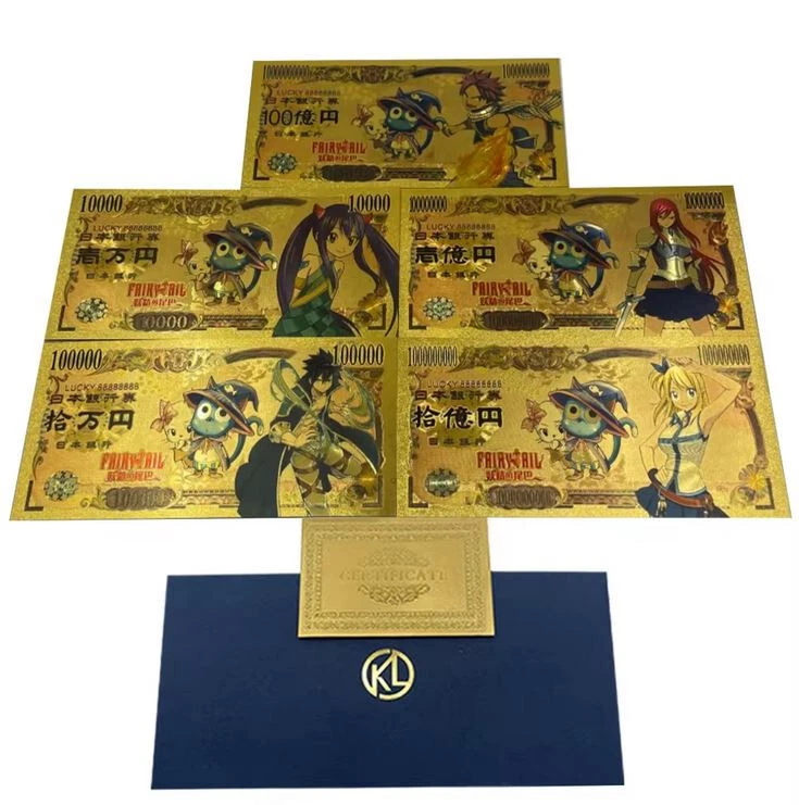 MARKENLOS Fairy Tail 5x vergoldete Banknote Anime Manga inkl. Umschlag