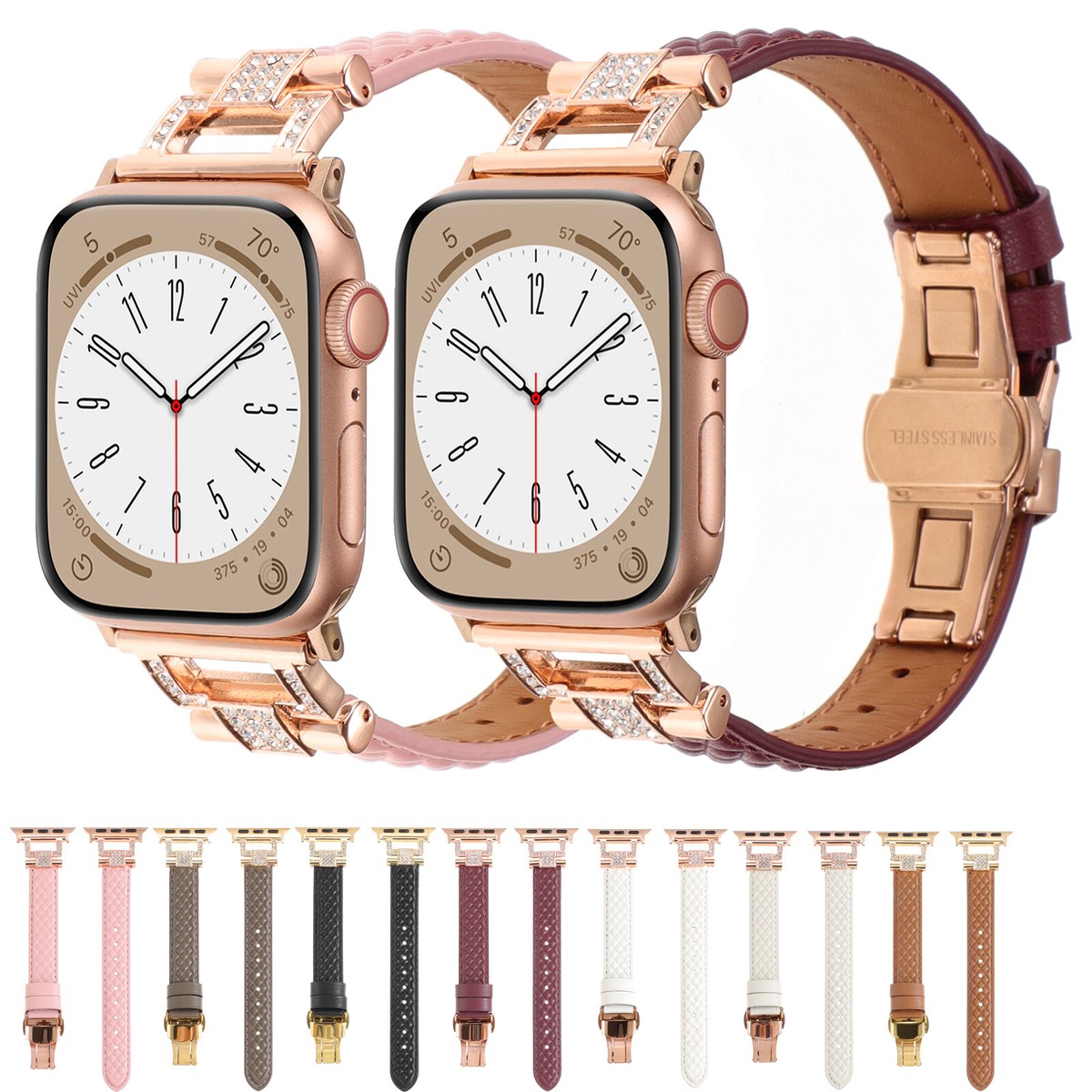 Chic Diamond Leather Bracelet for Apple Watch 9-1 Ultra/2, iWatch 49-38m, (NEW) Women main image 2