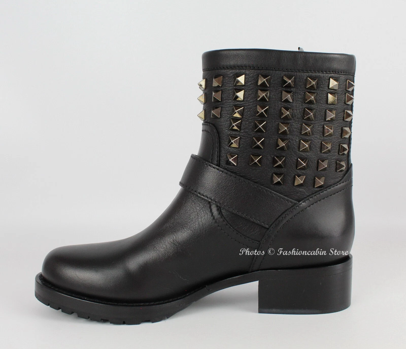 NUOVI Stivali Biker Valentino Garavani Neri Rockstud in Pelle Nero EUR 36 5