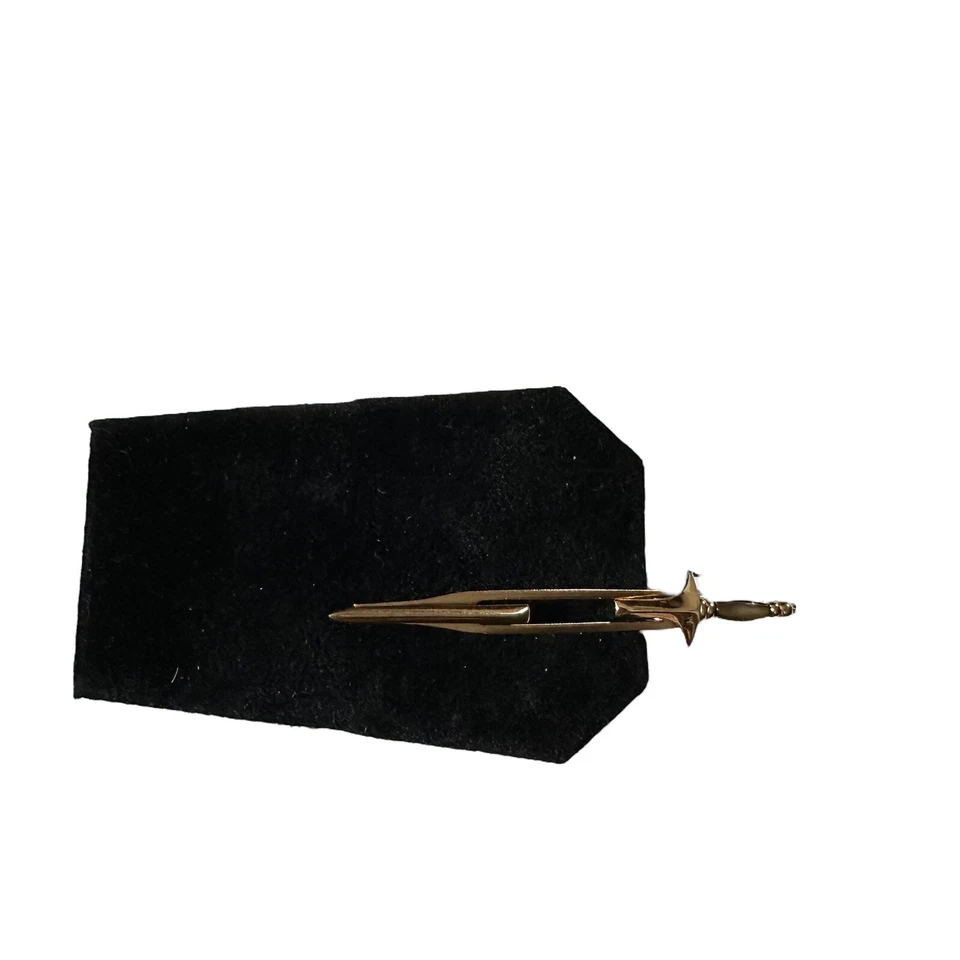 Vtg Signed Swank Gold Tone Sword Saber Shaped Nacre MOP Inlay Hilt Tie Clip 3.5” - Image 2 of 4