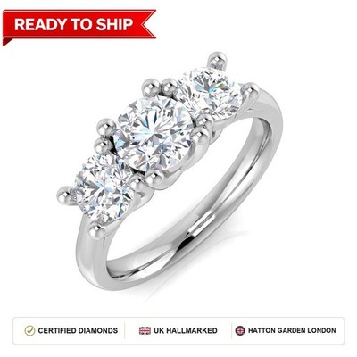 1,60 ct D-E/VS Lab Grown Diamant 3 Steine Trilogie Ring 950 Platin sofort lieferbar