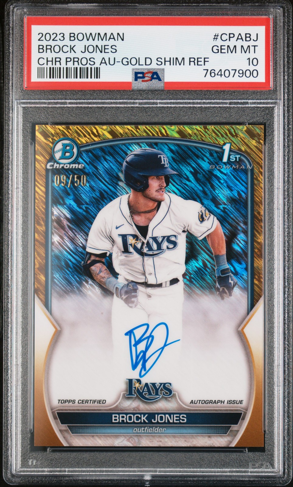 2023 Bowman Chrome Prospect #CPABJ Brock Jones Auto-Gold Shimmer /50 PSA10
