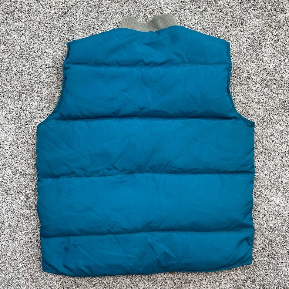 Vintage 90s Lands End Goose Down Puffer Vest Blue Large Pockets Men's Korea Made - Image 2 of 4