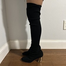 Botas Sobre La Rodilla Para Mujer – Botines Elásticos Con Tacón Bloque De 7.5 Cm, Material Sintético