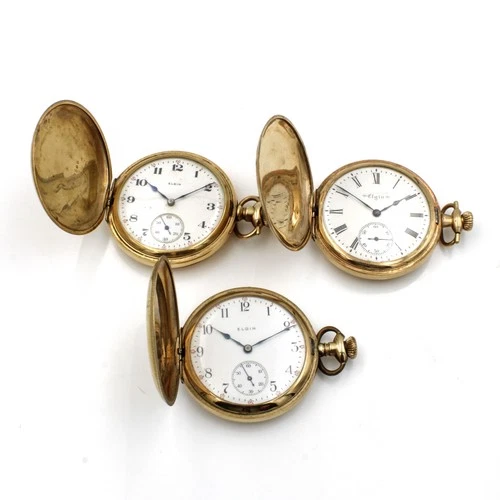 Antique Elgin 16s 15j Model 6 Double Hunter Case Pocket Watch Lot of 3 #WB4078-3