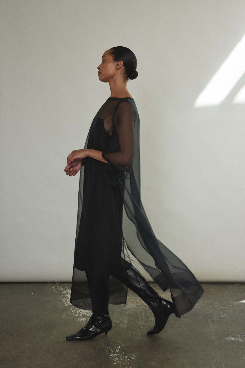 chinese dress ladies Black Sheer Organza Maxi Dress main image 1