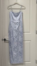 Reformation Frankie Blue Floral Satin Cowl Neck Maxi Dress Side Slit, Size 2