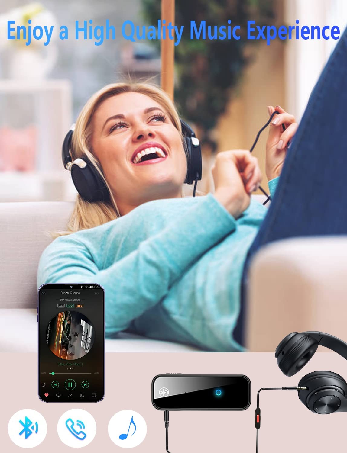 Bluetooth 5.0 Adapter 3.5mm Jack Aux Dongle 2in1 Wireless Transmitter Receiver F