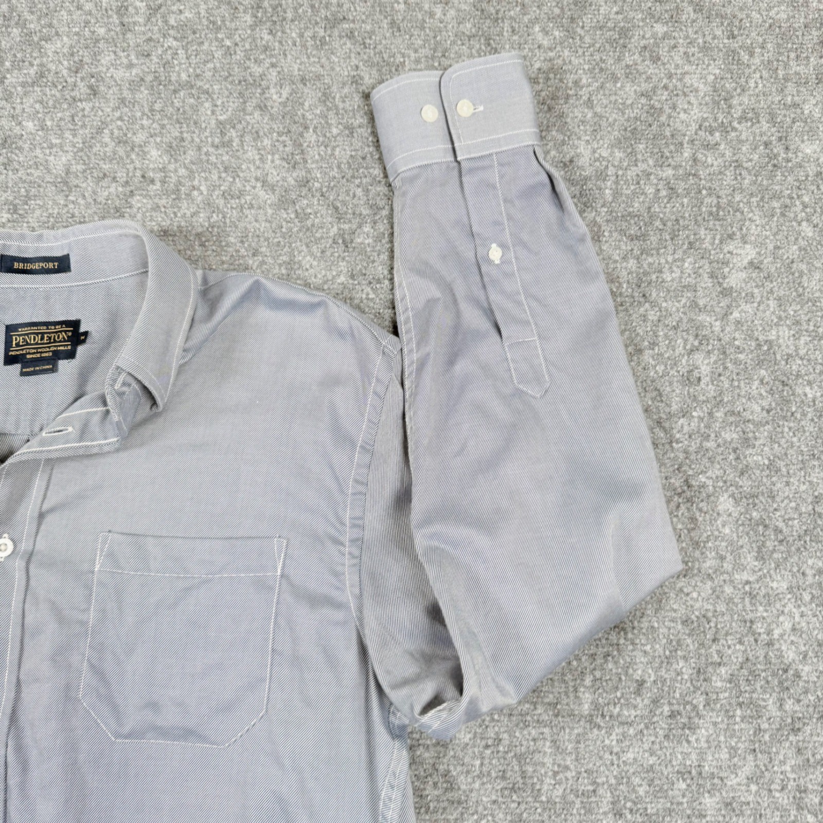 Pendleton Bridgeport Shirt Medium Gray Striped Bu… - image 3