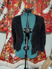 Cardigan Angora capelli di coniglio nero maglione con bottoni grande
