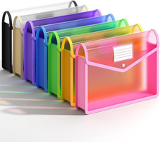 7 Pack Plastic Expanding File Folders, Transparent Snap Closure Envelopes, Large
