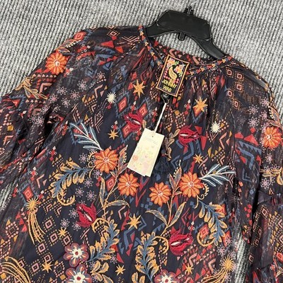 Johnny Was Saphire Mesh Blouse Slip Monika Womens Medium Casual Classy New