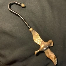 Vintage Brass Flying Duck Fireplace Damper Handle Flue Hook Tool 11”